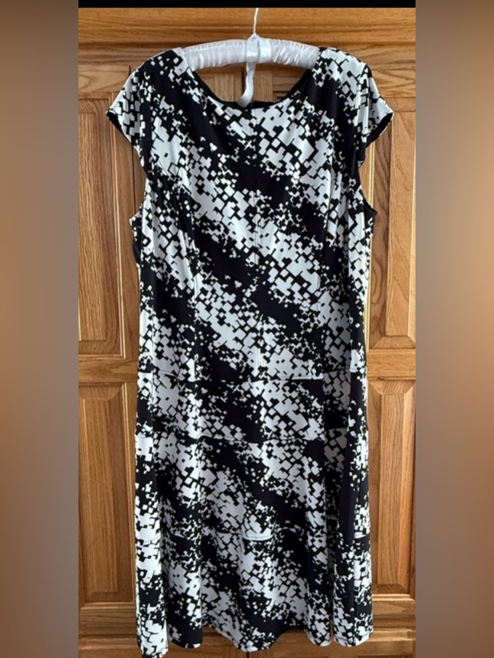 Jones New York 18W Black White Abstract Midi Dress Stretch Plus Size Work Office